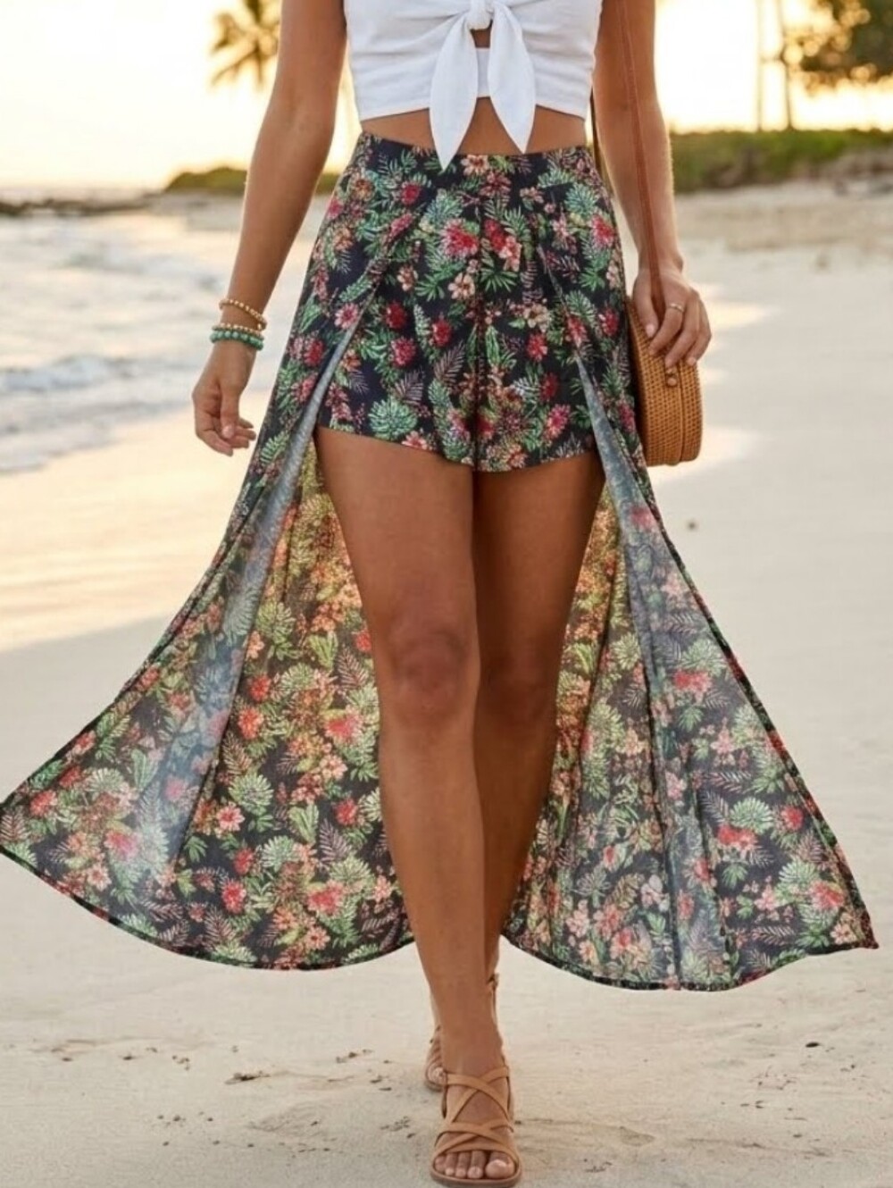 Let Them Eat Cake Navy Tropical Floral Maxi Skirt Shorts Skort Size Small